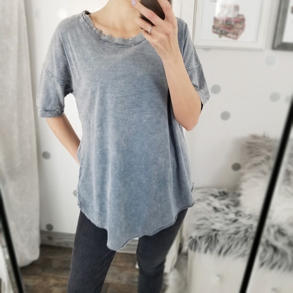 Last2️⃣ Fall Tops Denim Blue Tee Mineral Wash Laid Back Every Day Tshirt - Picture 4 of 9